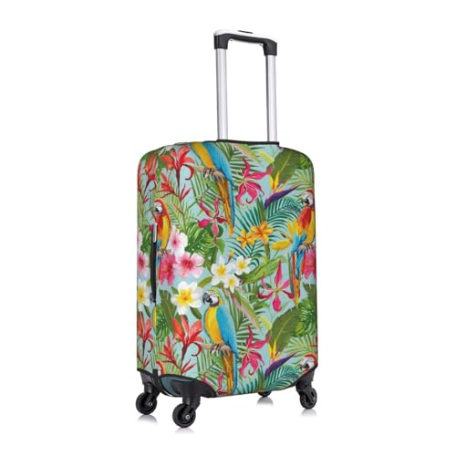 Luckily&Day Tropical plants and parrots Travel Luggage Cover (for 18-32 inch) Elastic Suitcase Protector cover Baggage Covers X-Large, White3