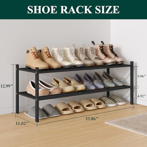 Image of Smiry Bamboo Shoe Rack, 5 Horizontal Slats, 2 Tier - 33.9 inch Wide, Black