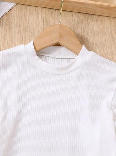 Girls Lantern Sleeve Ribbed Tops Cute Crewneck Shirts Pullover Knit Undershirt3