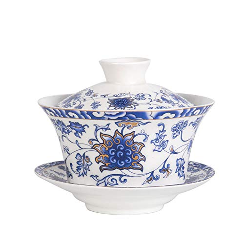 Image of Liang baobao Traditional Gaiwan Tea Set with Lid and Saucer Gongfu Tea Cup Porcelain Lotus Design Teacups 10oz