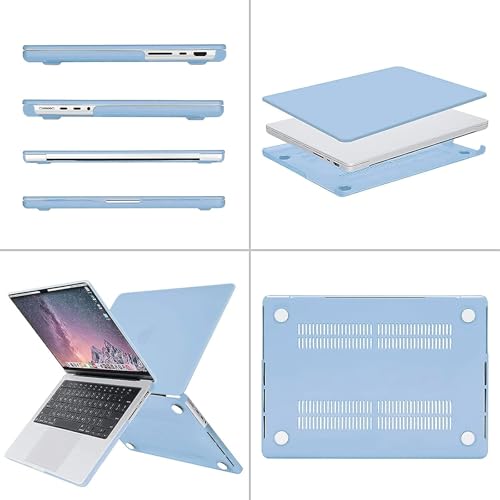 Image of MOSISO Compatible with MacBook Pro 14 inch Case 2025 2024 2023 2022 2021 M5 M4 M3 M2 M1 A3434 A3112 A3185 A3401 A2918 A2992 A2779 A2442, Hard Shell&Keyboard Cover&Screen Film&Pouch,Airy Blue