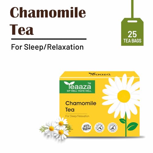 Image of Teaaza Chamomile tea bags for sleep, anxiety, weight loss | Organic Chamomile Green tea for glowing skin, acne | 25 Enveloped Tea bags