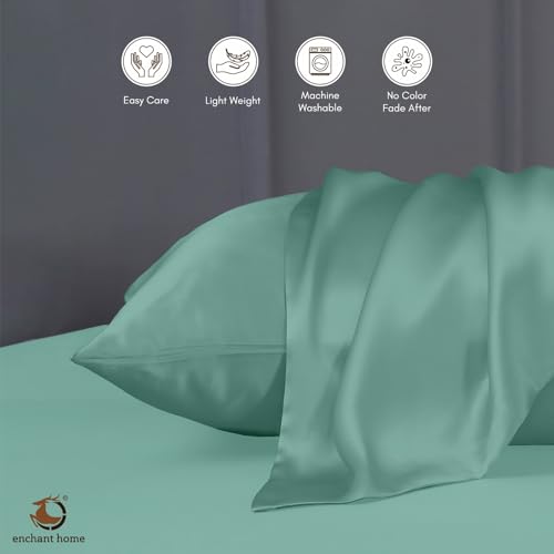 Image of 300 TC Art Silk Satin Pillow Cover Set | Durable Satin Pillow Cover with Envelope Closure | Luxury Satin Pillow Covers | Cozy Satin Pillow Covers (2, Aqua Blue)