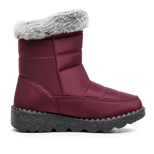 Image of Winter Snow Boots for Women Men, Lightweight Water-Resistant Boots | faux fur lining, rubber sole, warm winter wear, dog walking, errands, light snow, indoor outdoor