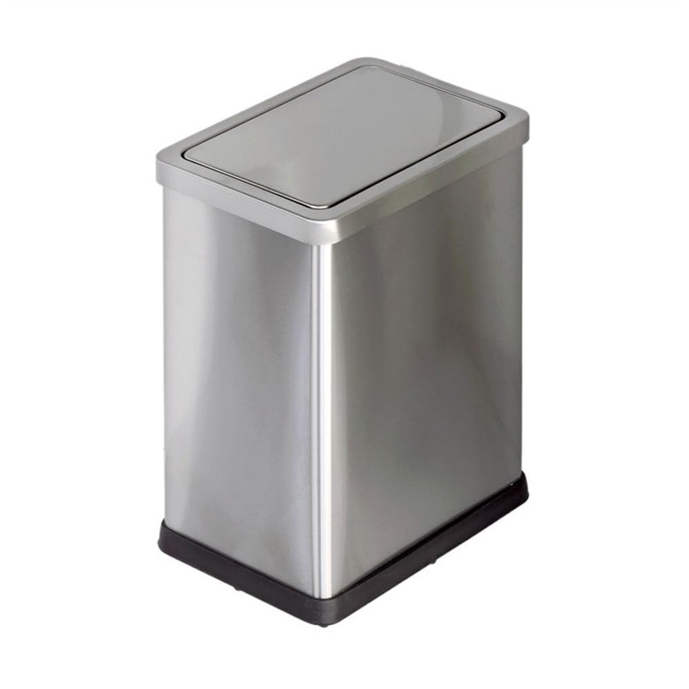 Mülleimer 10L / 15L Edelstahl-Mülleimer for die Küche mit Deckel, großes Fassungsvermögen, Wohnzimmer, Schlafzimmer, Schaukeldeckel, Mülleimer, Büro, Papierkorb Papierkorb(15L)