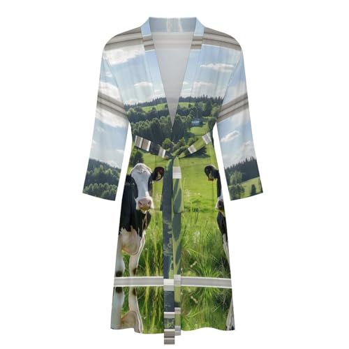 Farmhouse Cow From Window Funny Men's Robe Soft Lightweight Bathrobe Long-sleeve Spa Robes4