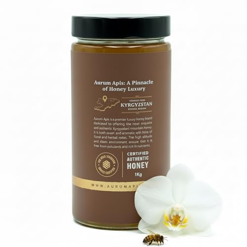 Image of Aurum Apis Raw Kyrgyzstani Mountain Honey - 100% Raw & Unfiltered Pure Honey, Hand-Harvested, Non-GMO, Naturally Sourced Certified Organic Premium Honey- 1kg Honey Jar