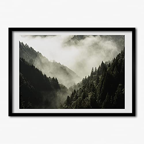 Cadre MDF Peinture 70x50 cm Tulup Tableau Moderne Brouillard Foret
