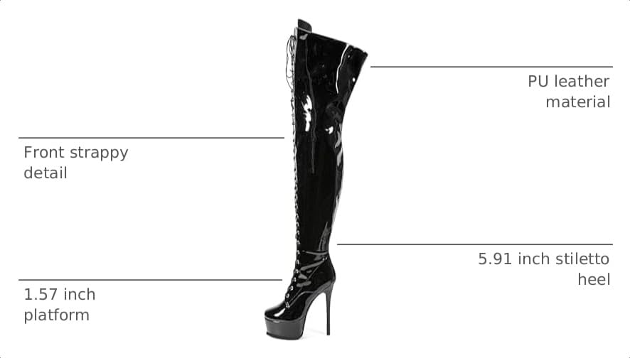 Image of Shiny leather Thigh high boots for Women Stiletto heel Platform Over the knee Round toe back zipper Sexy Front Strappy high heel Cosplay Custume unisex boots