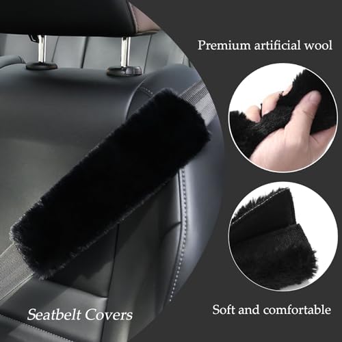 Image of JXJKMMN 4-Pack Soft Plush Seatbelt Covers for Kids,Carseat Shoulder Padding Car Stroller Strap Cover Driving Protection Strap Cover Seat Belt Cushions Pads for Boys Girls (Black)