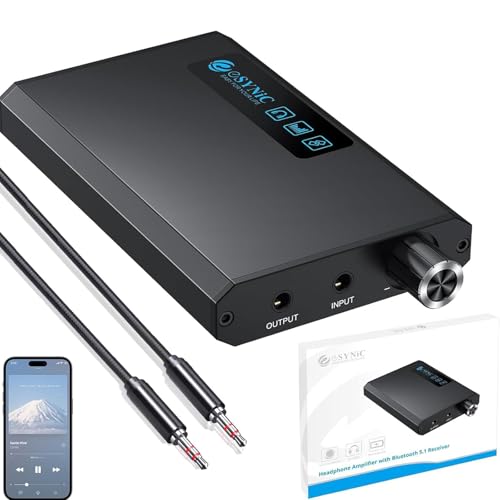 eSynic Bluetooth 5.1 Receiver Headphone Amplifier Rechargeable-16-300 Ohm HiFi Audio Headphone Amp 3.5mm with Dual Gain Switch & 13H Playback-Aluminum Case & SNR>100dB (THD 0.005%) for Phone/PC/Laptop” style=”margin-left: auto;margin-right: auto”></div>
<blockquote class=