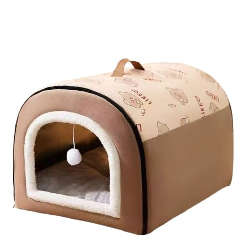RoastMe 洗える犬用ベッド、猫用ベッド、猫用ハウス、ペット用ベッド、ペット用ハウス、犬と猫のための快適な家、暖かい室内冬用、ドーム型、暖かい、ふわふわ、室内の寒さから保護するために厚くなっています (XL,茶色)