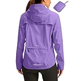 Bikewa レディース サイクリング レインジャケット 防水 ウィンドブレーカー 軽量 ランニング 防風 反射ジャケット パッカブル フード付き, タロ パープル, XX-Large