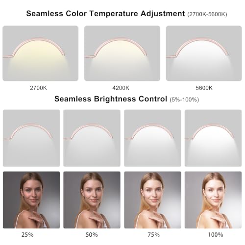 Image of Half Moon LED Floor Light - Professional Shadow-Free, Dimmable Lamp | for Lash Techs, Estheticians & Tattoo Artists | Eyelash Extensions, Nail Art, Home & Office (Rose Gold)