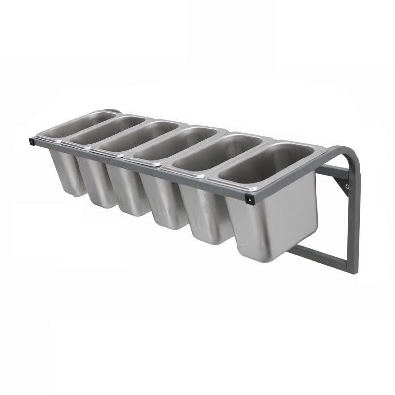 Stazione per pizza in acciaio inox per cucina, ristorante e buffet, condimento a 6 scomparti con salse, frutta e ingredienti, set per guarnire (66,5 x 25 x 23 cm)