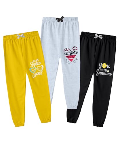 Image of KYDA KIDS Girls 100% Cotton Premium Printed Track Pants | Soft Breathable Fabric | Summer Wear Multicolor Trackpants for Girls - Pack of 3
