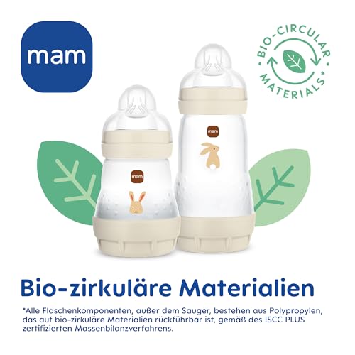 MAM Easy Start Anti-Colic Babyflasche | 0+ Monate | Testsieger | Milchflasche für Neugeborene | Weniger Koliken | stillfreundliche Baby Trinkflasche | Sauger Gr. 1 | 260ml | Schaf | 2 Stück