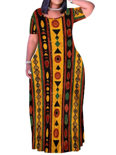 Image of SUZONANA Plus Size Dresses for Women Summer Casual Maxi Dress Short Sleeve Loose Vacation Dress