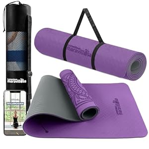 LA MENTE ES MARAVILLOSA - Esterilla de Yoga, Pilates y Fitness【E-Book, Bolsa y Correa de Hombro】Colchoneta Antideslizante TPE para Deportes, Gimnasio en Casa | 183x61 cm (Mandala, Morado/Negro)