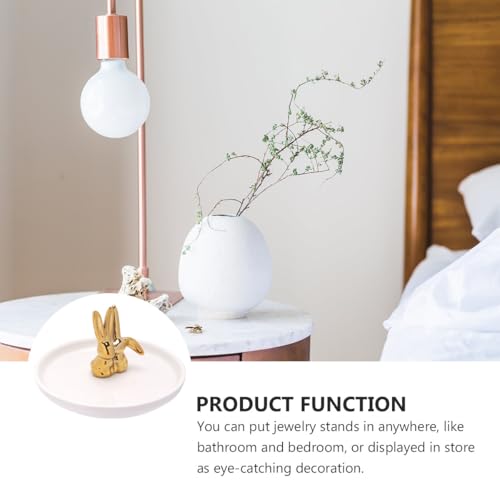 ULTECHNOVO 1pieza Bandeja de Cerámica Electrochapada para Joyas Plato Decorativo Blanco con Diseño Conejos Organizador para Anillos Pendientes y Pulseras Almacenamiento Elegante