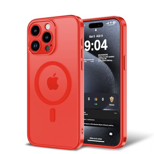 BPOASE Magnetic Case for iPhone 14 Pro 6.1-Inch [Compatible with Magsafe][Full Camera Protection] Ultra Slim Translucent Matte Shockproof Protection Phone Cover-Bright Red