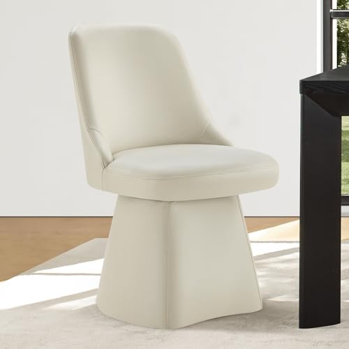 Image of KISLOT Swivel Dining Chairs Set of 1, Upholstered Mid Century Modern Deskchair with High Back, Faux Leather Kitchen Chairs for Dining Room, Bedroom, Dressing Room, Cream
