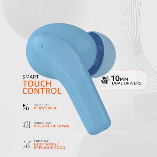 Image of amazon basics TWS in-Ear Earbuds (P50) with Fast Charging up to 50 Hours of Playtime | Dual 10mm Driver | IPX4 Water-Resistance | Bluetooth 5.3 | Quad Mic with ENC | Touch Control (Light Blue)