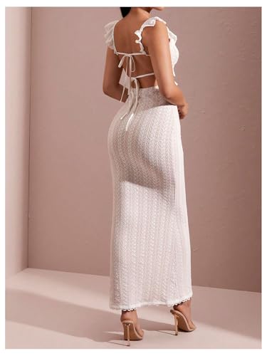 SOLY HUX Women's Maxi Dress Crochet Ruffle Sleeveless Backless Bodycon Long Dresses2