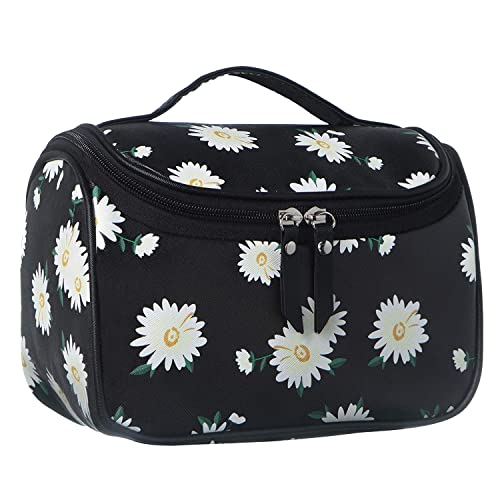 Makeup Bag Cosmetic Bags Large Deep Handbag Traveling Organizer for Women and Girls Make up Waterproof Travel Bags (Black Flower)
