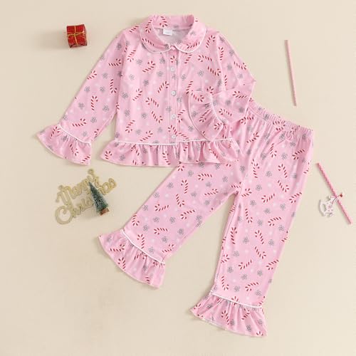 Kuriozud Toddler Girl Christmas Silk Pajamas Ruffle Button Down 2 Piece Pajama Set Kids Little Girls Pjs Nightgown Outfit2