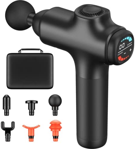 ZonGym Massage Gun Deep Tissue, Percussive Muscle Massager, 30 Speeds Quiet Brushless Motor Handheld Massager for Muscle Neck Back Shoulder, LCD Touch Screen, 6 Heads and Carrying Case - Matte Black
