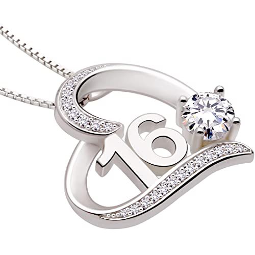 ALOV Jewelry Sterling Silver 16th Birthday Sweet 16 Sixteen Cubic Zirconia Pendant Necklace2