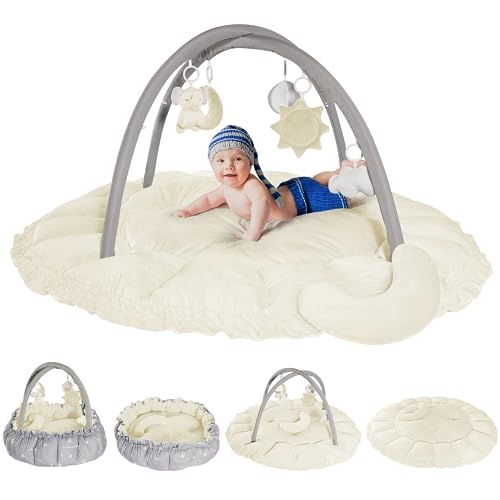 Image of Agiyimi 5-in-1 Thick Plush Baby Play Gym, Tummy Time Mat, Play Mat for Babies and Toddlers, Activity Gym, Convertible Stage-Based Developmental Activity Center from Baby to Toddler, Ball Pit, Pet Bed