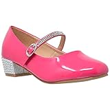 SOBEYO Kids Dress Shoes Low Chunky Heel Mary Jane Girls Pumps Rhinestone Strap Fuchsia Size 4