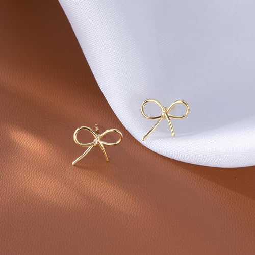 Reffeer Solid 925 Sterling Silver Bow Stud Earrings for Women Girls Ribbon Stud Earrings Bowknot4