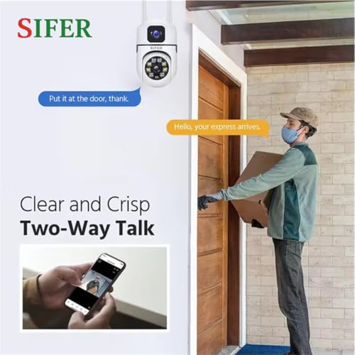 Image of SIFER 4+4 MP Dual Lens Wireless WiFi CCTV Camera for Home Outdoor & Indoor, 360 Security Camera with Night Vision, 2-Way Audio, Cloud & SD Card Supported, Waterproof CCTV Camera for Shop & Office