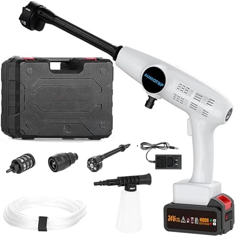 Aumotop Cordless Pressure Washer, 870PSI Brushless Portable Power Cleaner with Rechargeable 24V 15.0Ah Battery, 6m Water Pipe, 6-in-1 Nozzle Cleaner Water Gun for Car/Fence/Floor Cleaning/Plant Cover