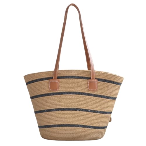 Straw Beach Bag for Women Summer Shoulder Bucket Handbag Straw Tote Bag Woven Shoulder Purses