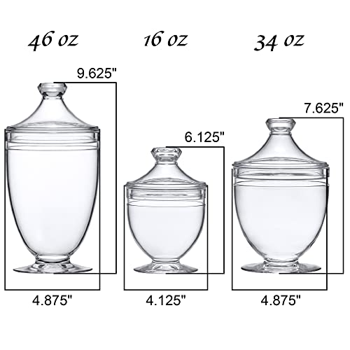 Aspire-Plastic-Bathroom-Canisters-3-Piece-Set-463412-oz-NOT-Glass-Acrylic-Apothecary-Jars-for-Vanity-BPA-Free-and-Shatter-Proof-Great-for-Cotton-Balls-and-Bath-Sponges