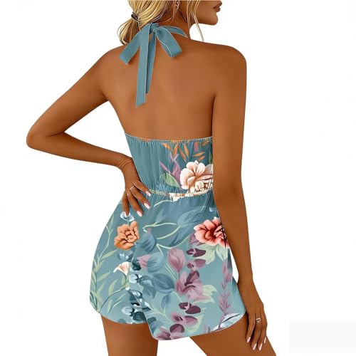 Combinaison Pantalon Femmes Sexy sans Manch Robe Courte Décontractée À Double Poche De Couleur Unie Combinaison Pyjama Floral Imprimer Jumpsuit Fleuri...