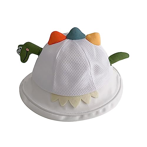 Baby Dinosaur Cap Infant Kids Sun Hat Cute Cartoon Cap Spring Summer Wide Brim Bucket Hat Toddler Mesh Fishermant Cap (White)