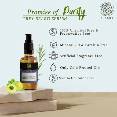 Image of Buddha Natural Grey Beard Serum Oil for White to Black Beard - 100% Natural Herbal Formula with Amla, Brahmi & Almond Oil | Beard Growth & Color Restoring Oil for Men | Turns White Beard to Black - 25 ml