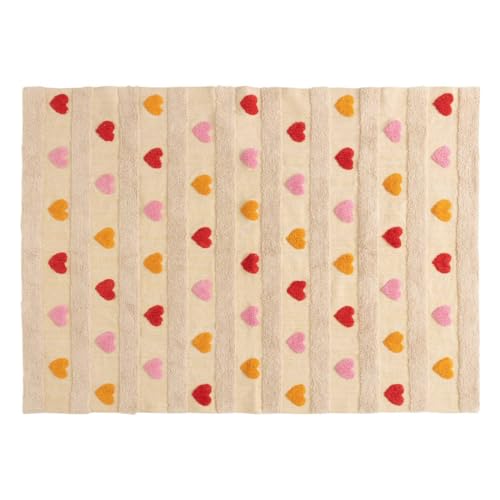 Atmosphera - Tapis Enfant Tay Multicolore, Motif Cœurs - 120 x 170 cm, Antidérapant, Fils Dorés - pour Chambre d'enfant, Salle de Jeux