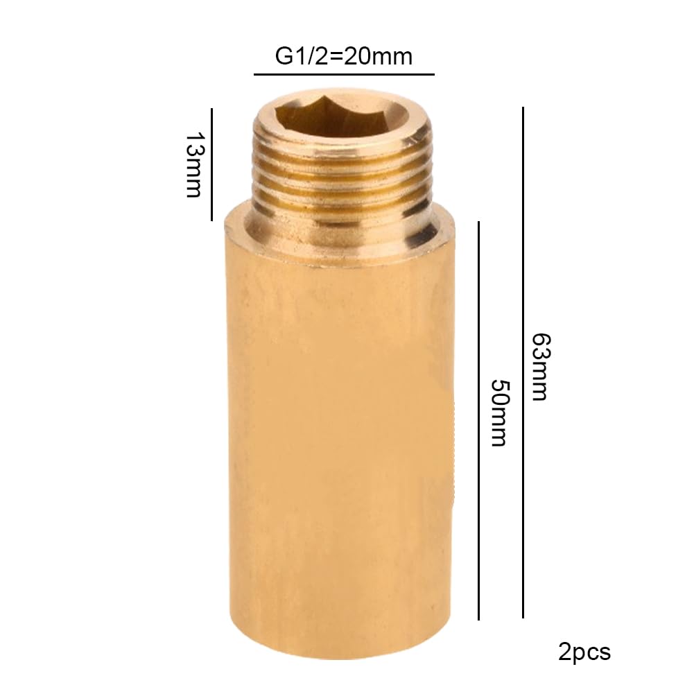 Prolunga per rubinetto, 1/2 pollici x 5 cm, 2 pezzi, prolunga filettatura DN15, 1/2" IG x 1/2" AG, raccordo in ottone per installazione di cavi, prolunga per acqua potabile e impianti di riscaldamento