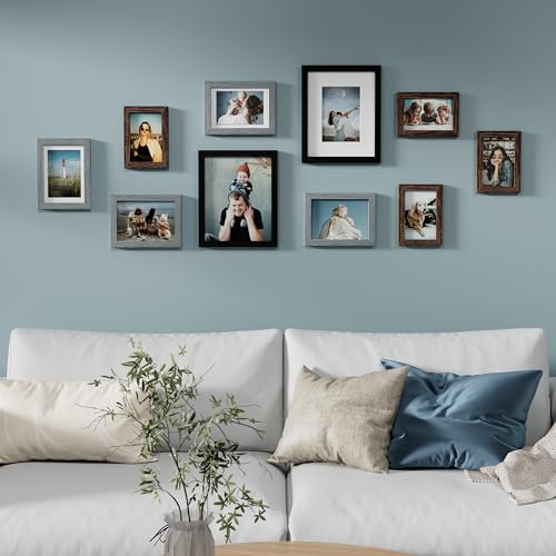 Image of Vittanly Picture Frames Set of 10, Picture Frames Collage Wall Decor with Two 8x10, Four 5x7, and Four 4x6 Photo Frames, Gallery Wall Frame Set for Wall or Tabletop Display, Black&Brown&Grey