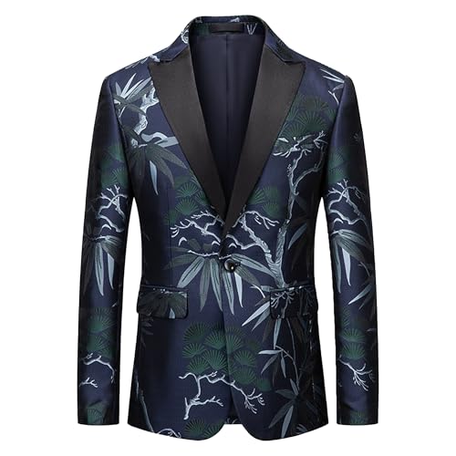Mens Blazer One Button Dinner Tuxedo Jacket Casual Dress Party Flower Pattern Blazer for Men