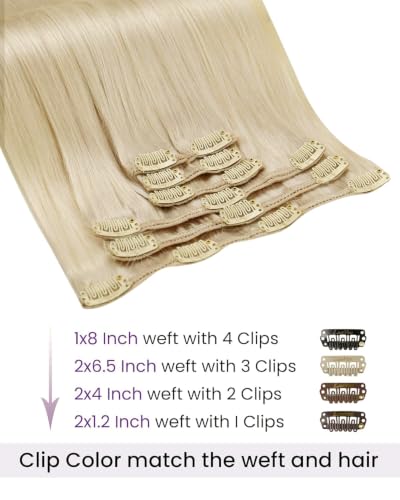 Image of LaaVoo Clip In Hair Extensions, Double Weft, 18 Inch | Bright Bleach Blonde Finish, 120g 7pcs, Hair Extension Clips, Silky, Seamless