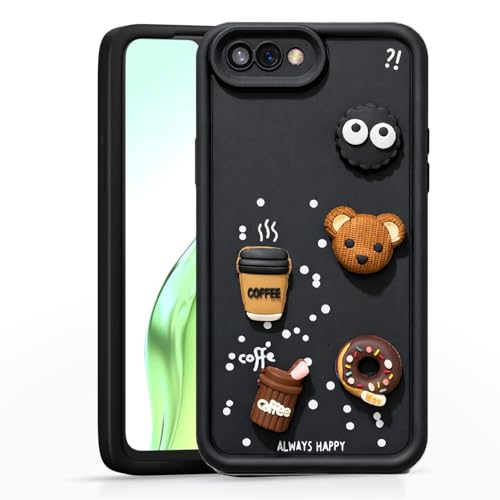 Image of Bintage Case Cute Fun Taddy| 3D Ball Bear| Donut| Coffee Rubber Case Camera Protection Back Cover Compatible for Oppo A3s - Black