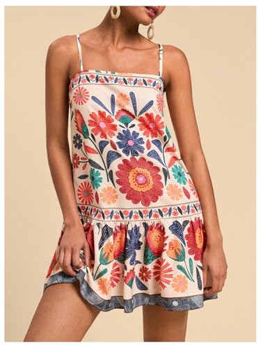 Floerns Women's Sleeveless Cami Dress Floral Flounce Hem Summer Short Dresses4