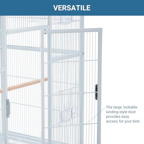 Image of 69'' Extra Large Bird Cage Metal Parrot Cage w /Detachable Stand for Mid-Sized Parrots Cockatiels Conures Parakeets Lovebirds Budgie Finch, White